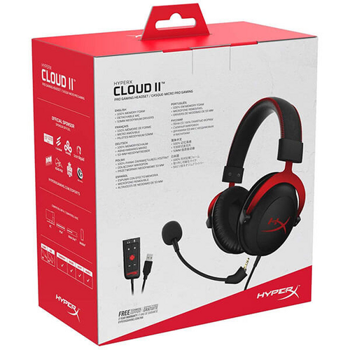 HyperX Cloud II Gaming Headset with 7.1 Virtual Surround Sound for PC / PS4  / Mac / Mobile - Red 