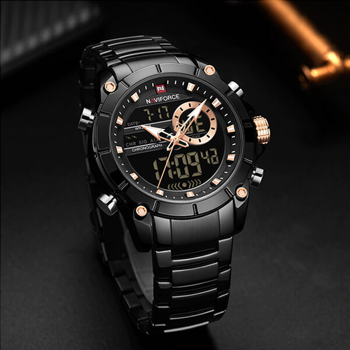 Naviforce black chain outlet watch